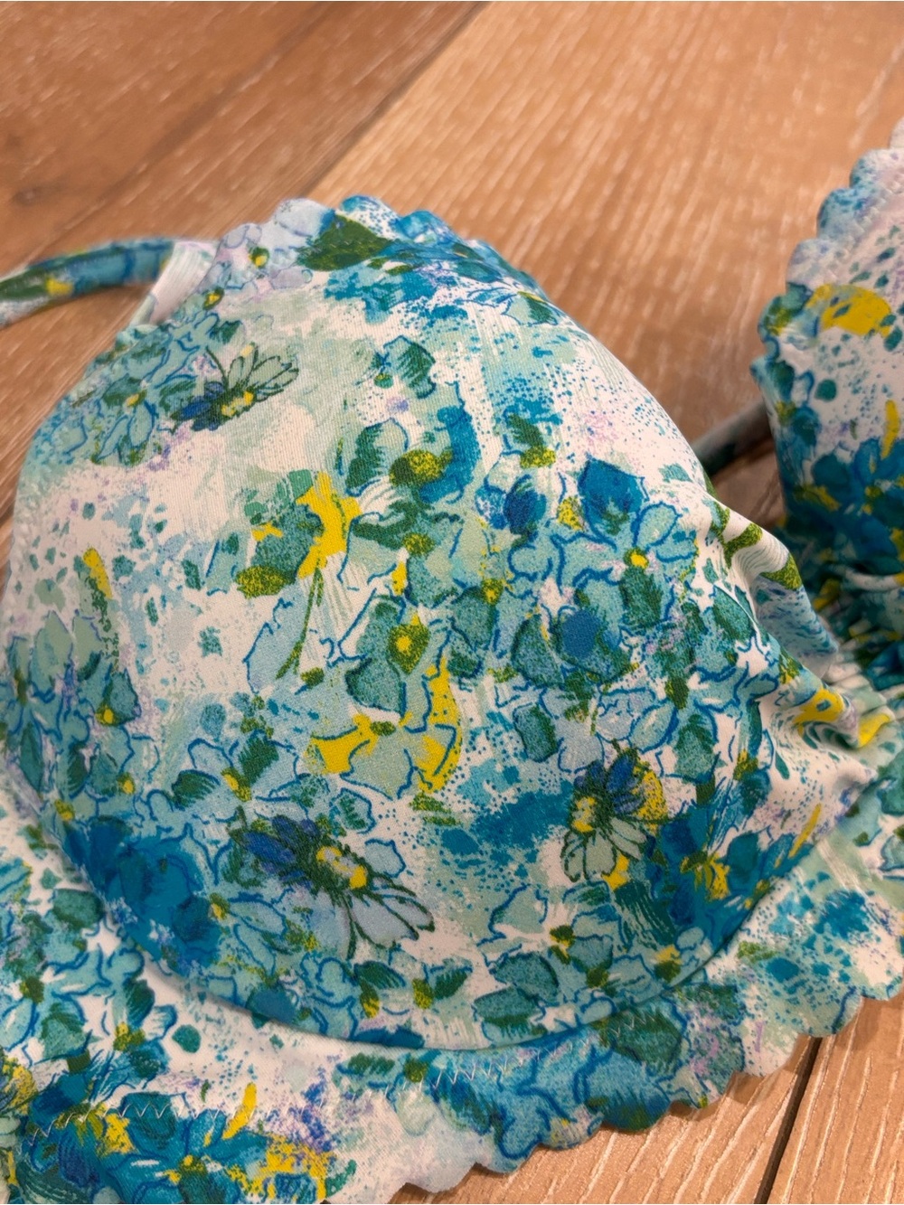 Victoria’s Secret Floral Bandeau Bikini Top 34D Blue Ruffle Swim Top Halter - Picture 6 of 6